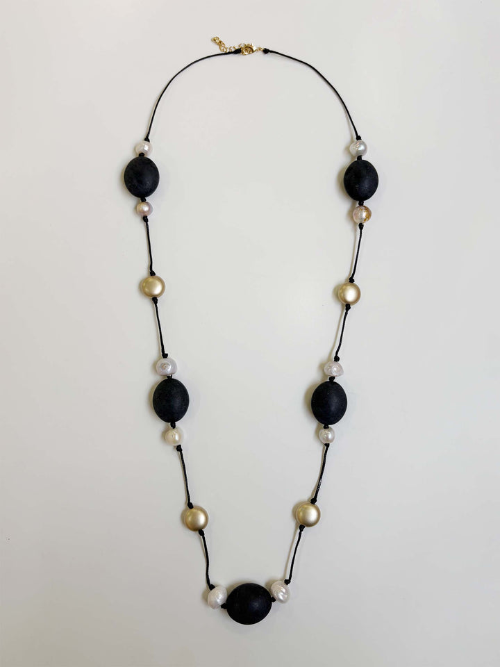 Black Stone and Pearl Necklace