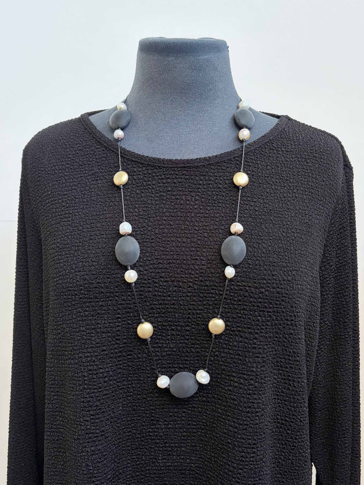 Black Stone and Pearl Necklace