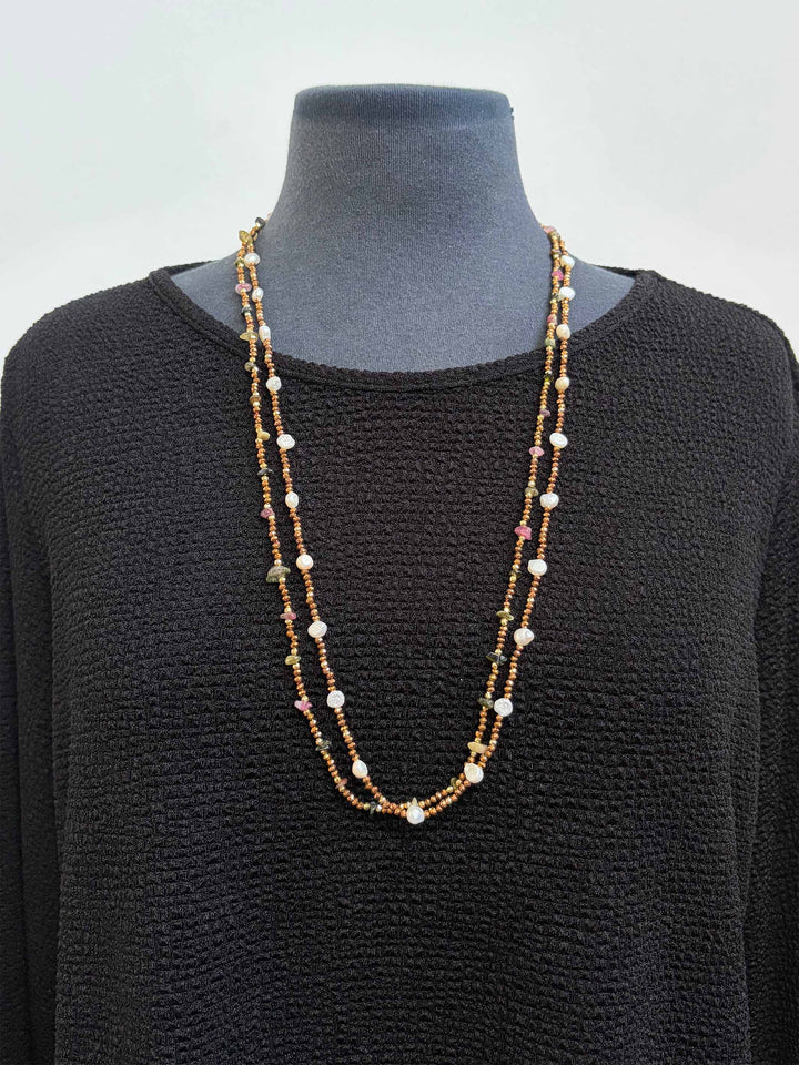 Bronze Crystal and Pearl Necklace
