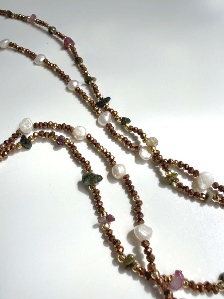 Bronze Crystal and Pearl Necklace