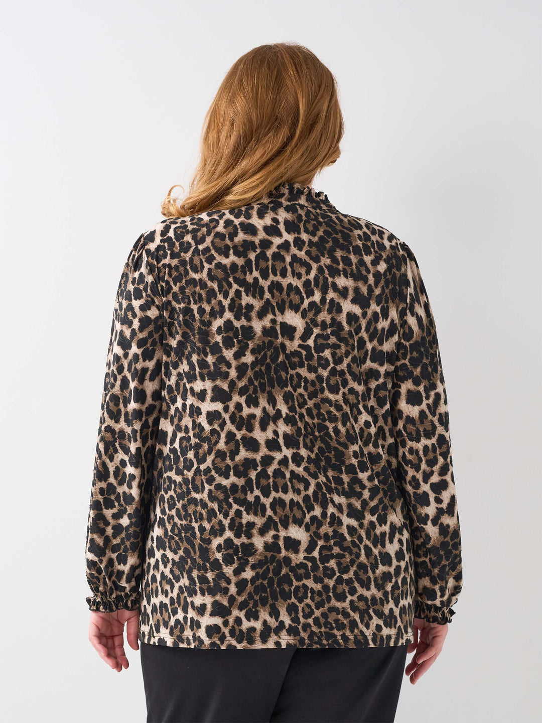 Shirred Cuff Stretch Top - Embossed Leopard