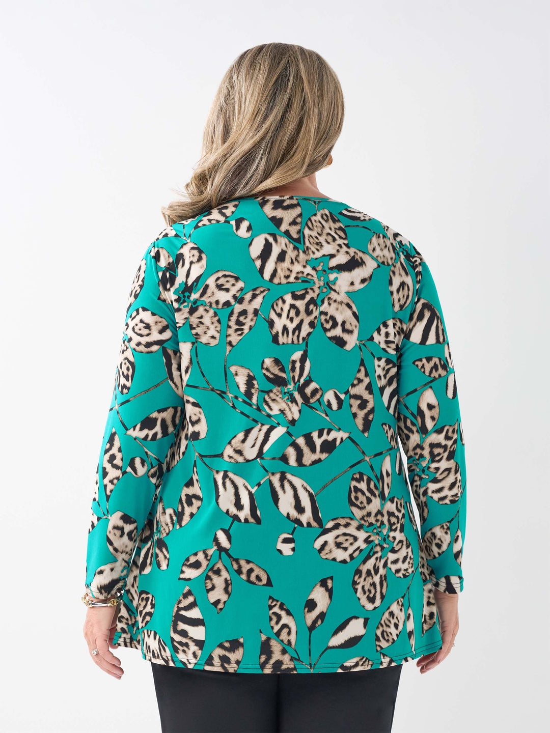 V-Neck Swing Top - Leopard Leaves