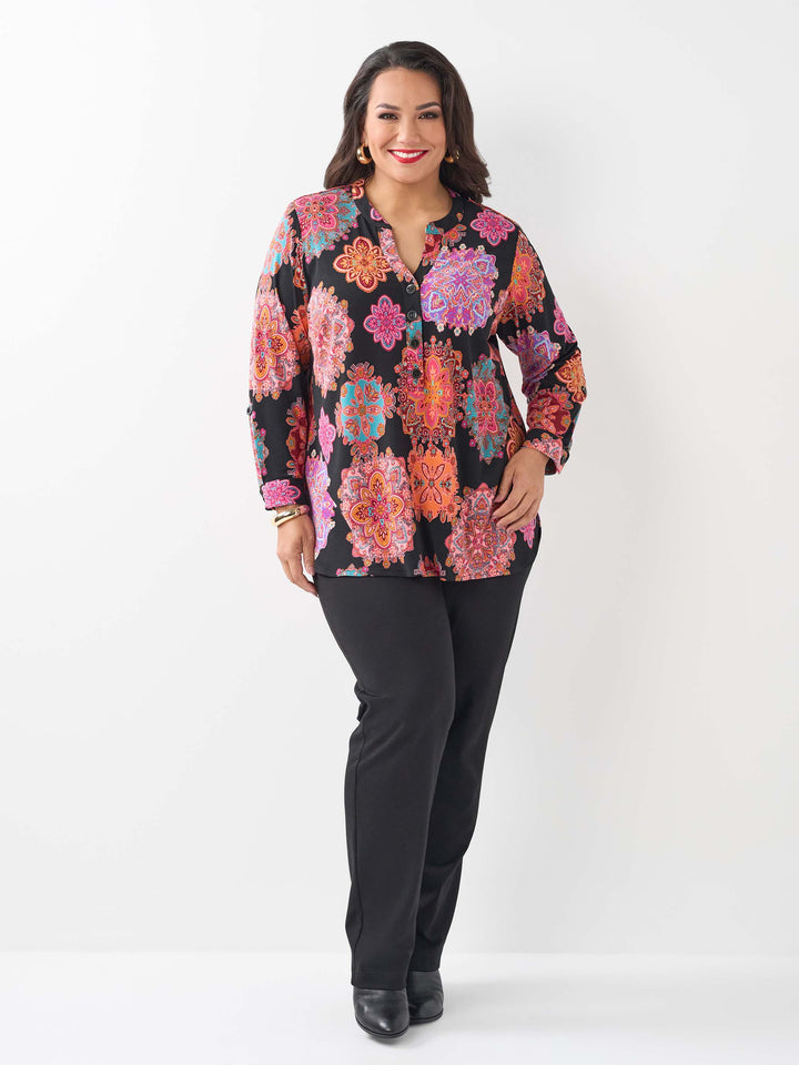 Placket Neck Printed Jeresey Top - Magic Medallions