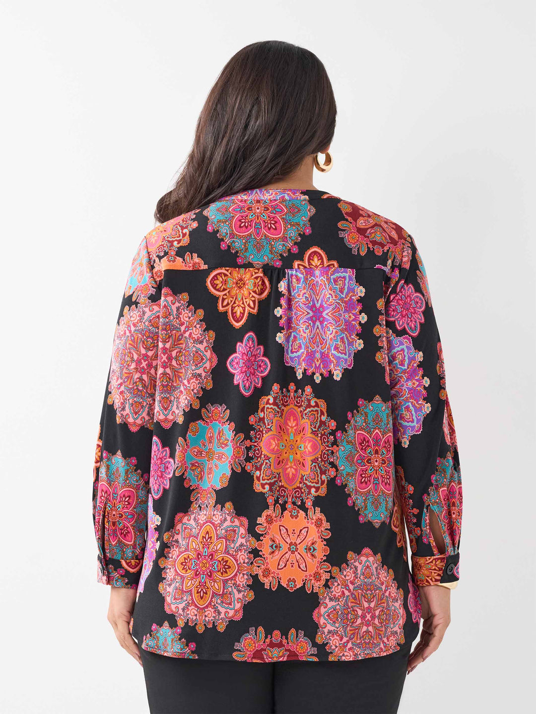 Placket Neck Printed Jeresey Top - Magic Medallions