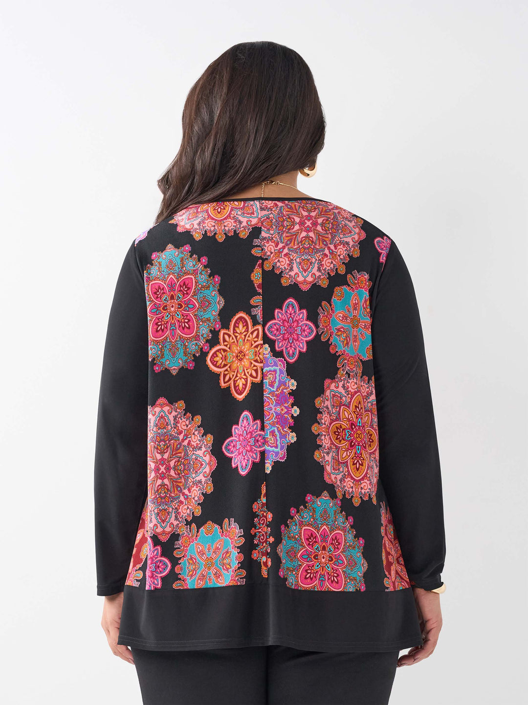 Round Neck Printed Contrast Top - Magic Medallions