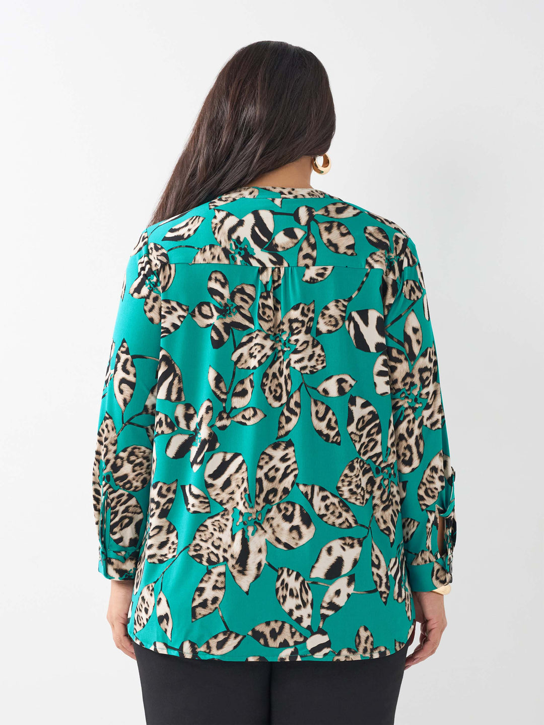 Placket Neck Printed Top - Leopard Leaves