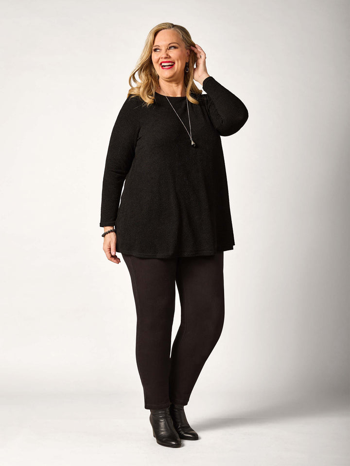 Boat Neck Swing Popcorn Top - Black