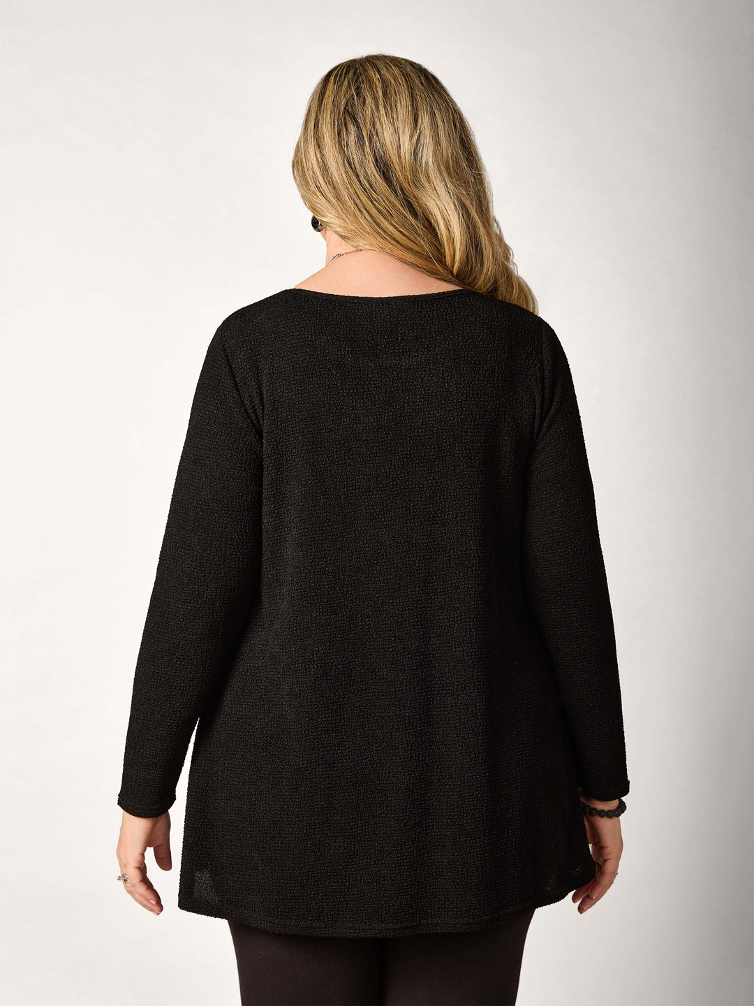 Boat Neck Swing Popcorn Top - Black