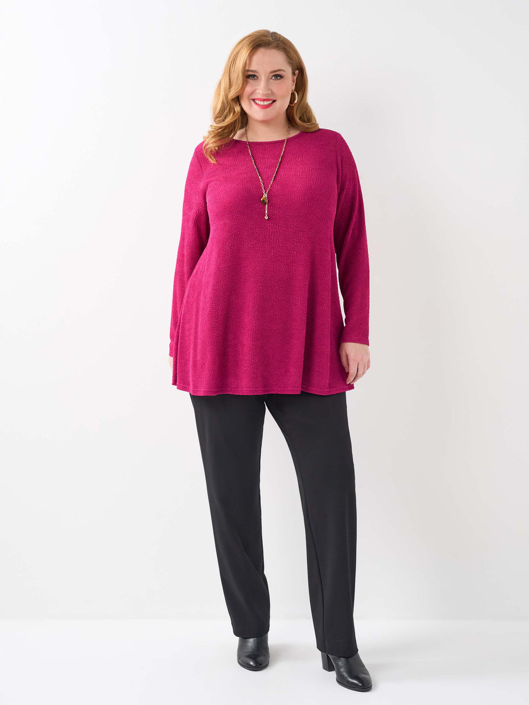 Boat Neck Swing Popcorn Top - Fuchsia