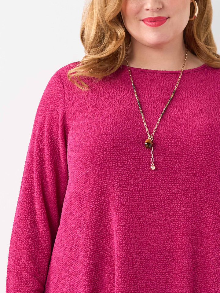 Boat Neck Swing Popcorn Top - Fuchsia
