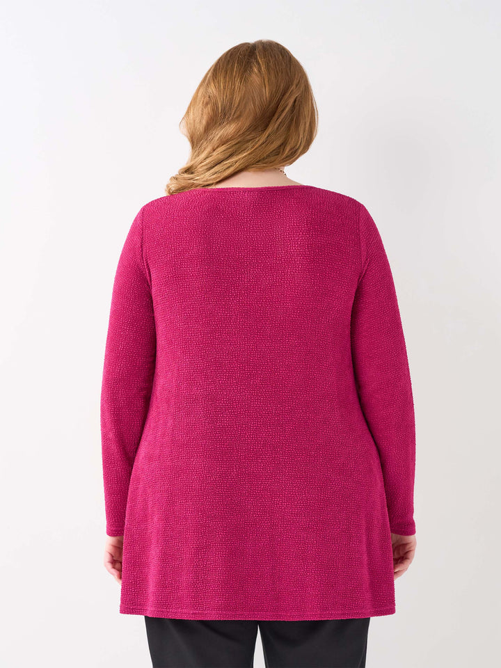 Boat Neck Swing Popcorn Top - Fuchsia