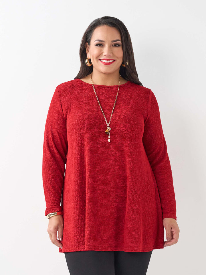 Boat Neck Swing Popcorn Top - Flame