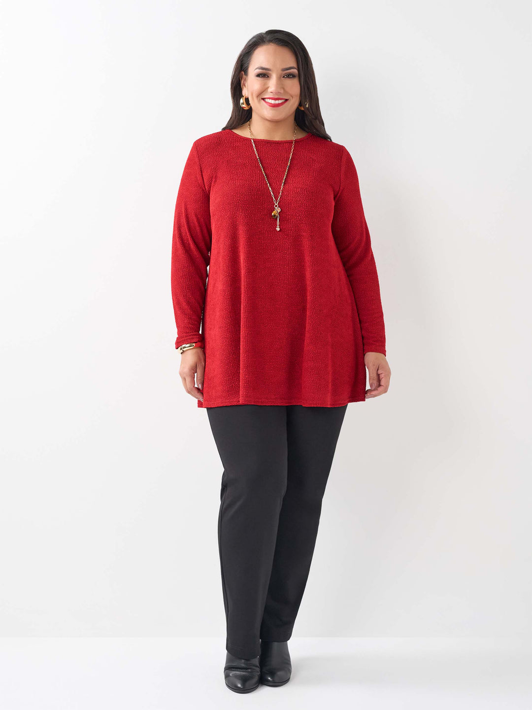 Boat Neck Swing Popcorn Top - Flame