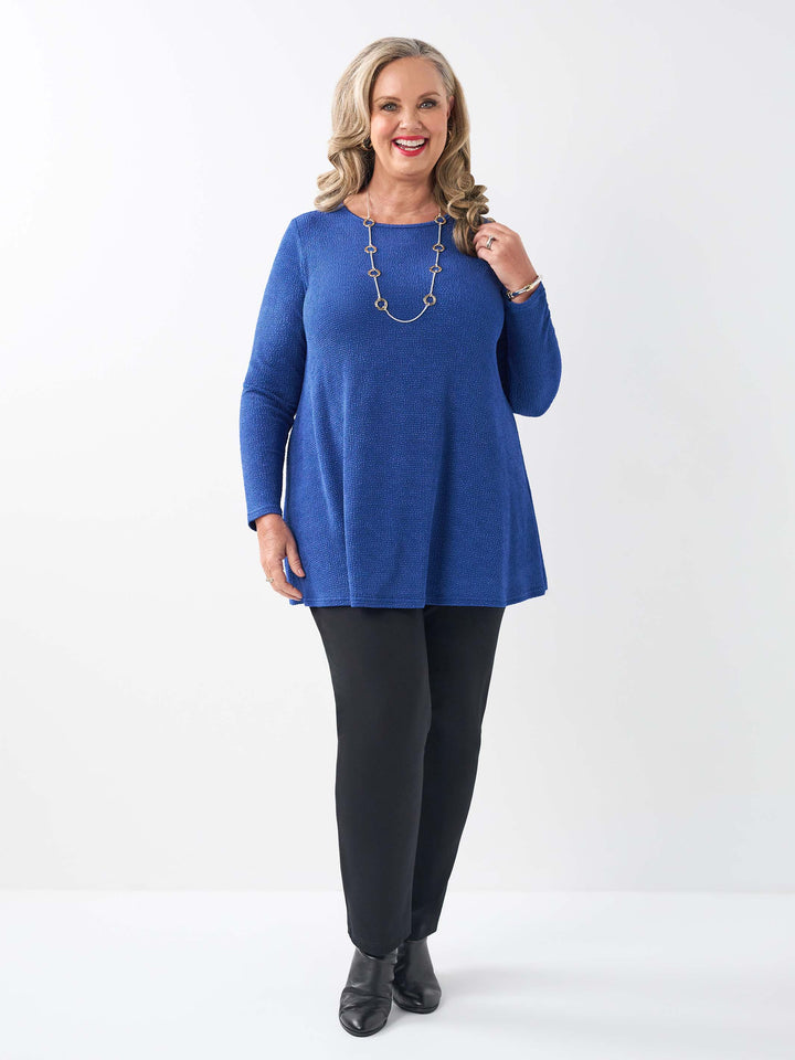 Boat Neck Swing Popcorn Top - Sapphire