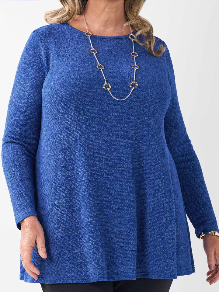 Boat Neck Swing Popcorn Top - Sapphire