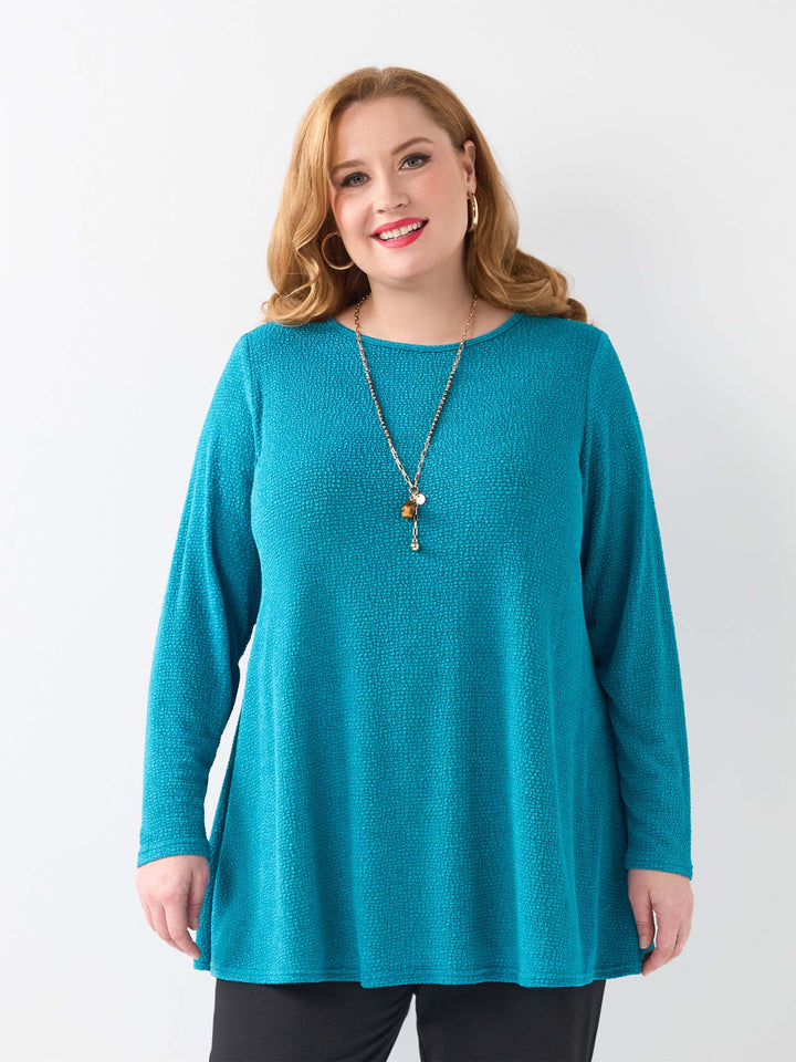 Boat Neck Swing Popcorn Top - Teal