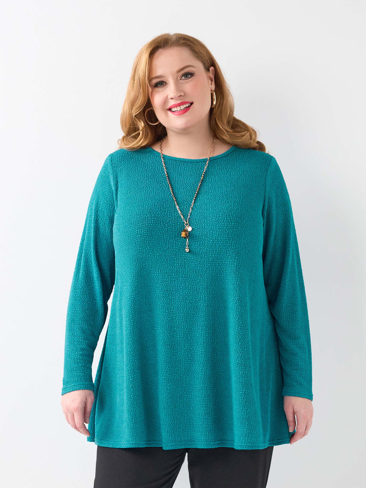 Boat Neck Swing Popcorn Top - Teal