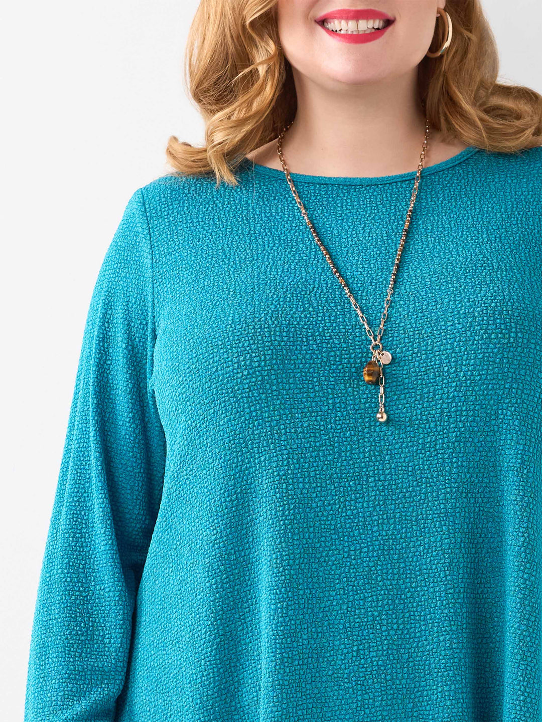 Boat Neck Swing Popcorn Top - Teal