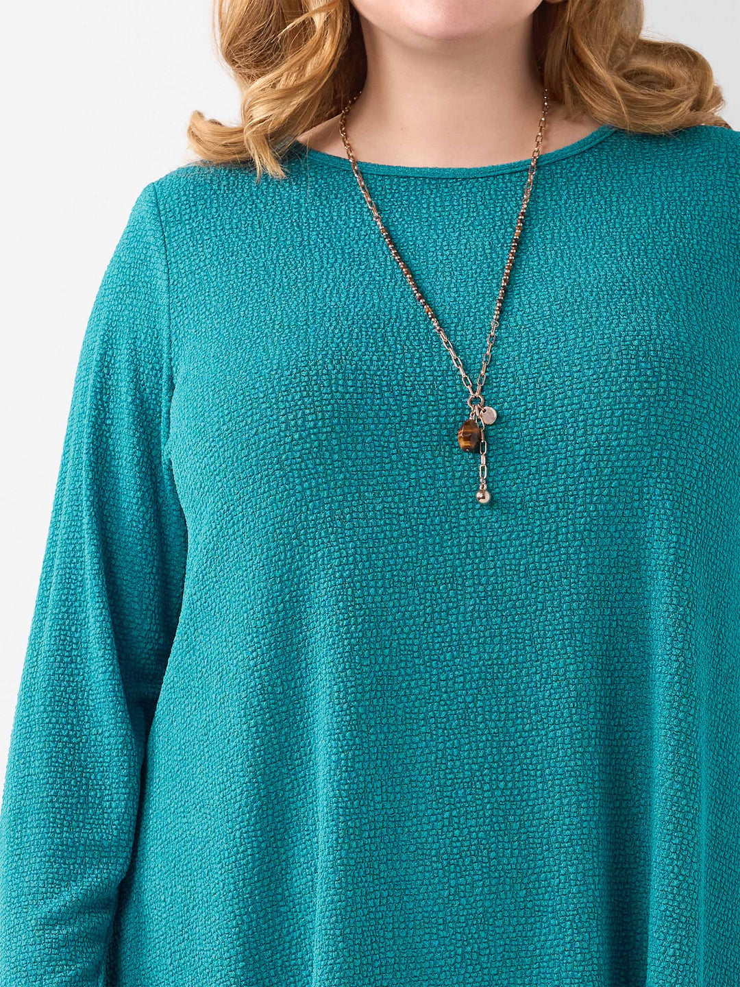 Boat Neck Swing Popcorn Top - Teal