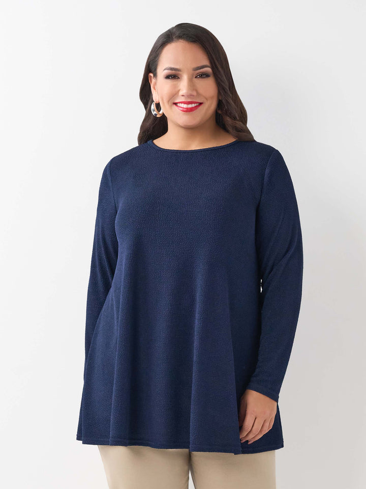 Boat Neck Swing Popcorn Top  - Twilight