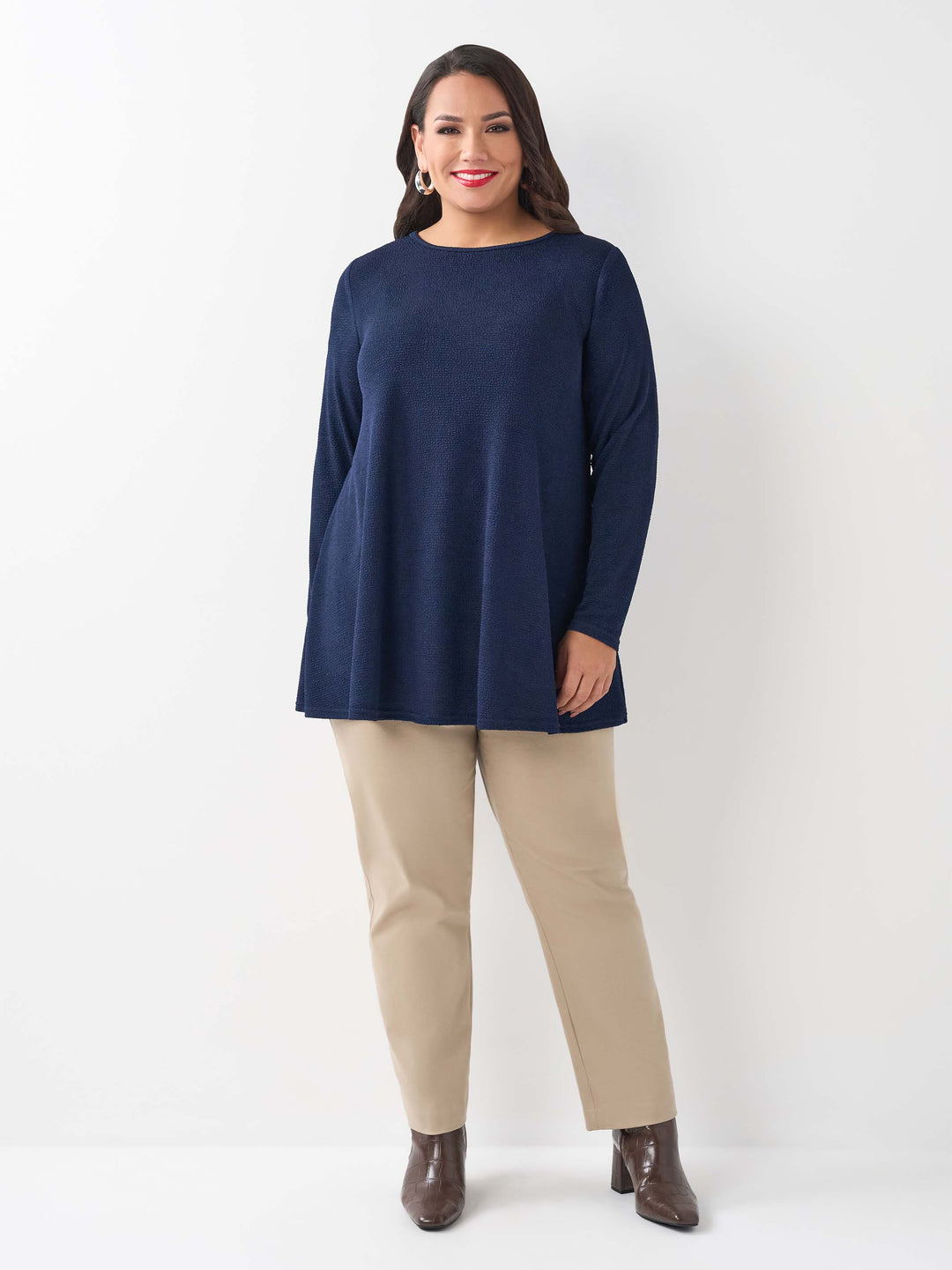 Boat Neck Swing Popcorn Top  - Twilight