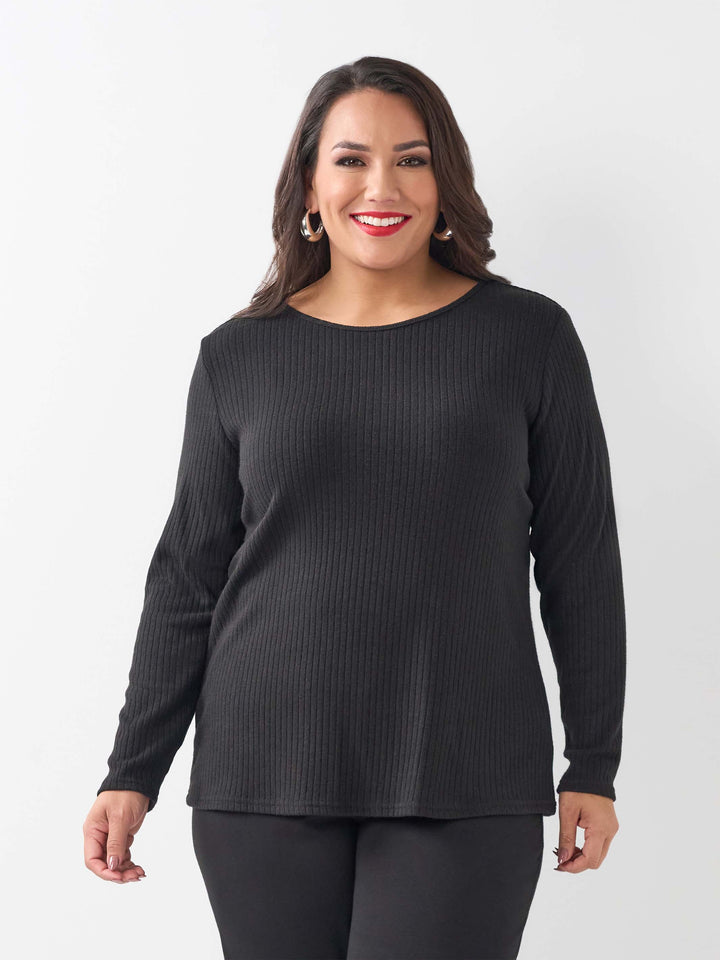 Scoop Neck Basic Rib Tee - Toronto Black