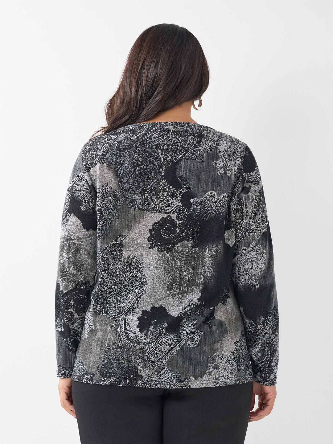 Printed Long Sleeve Basic Top - Overcast