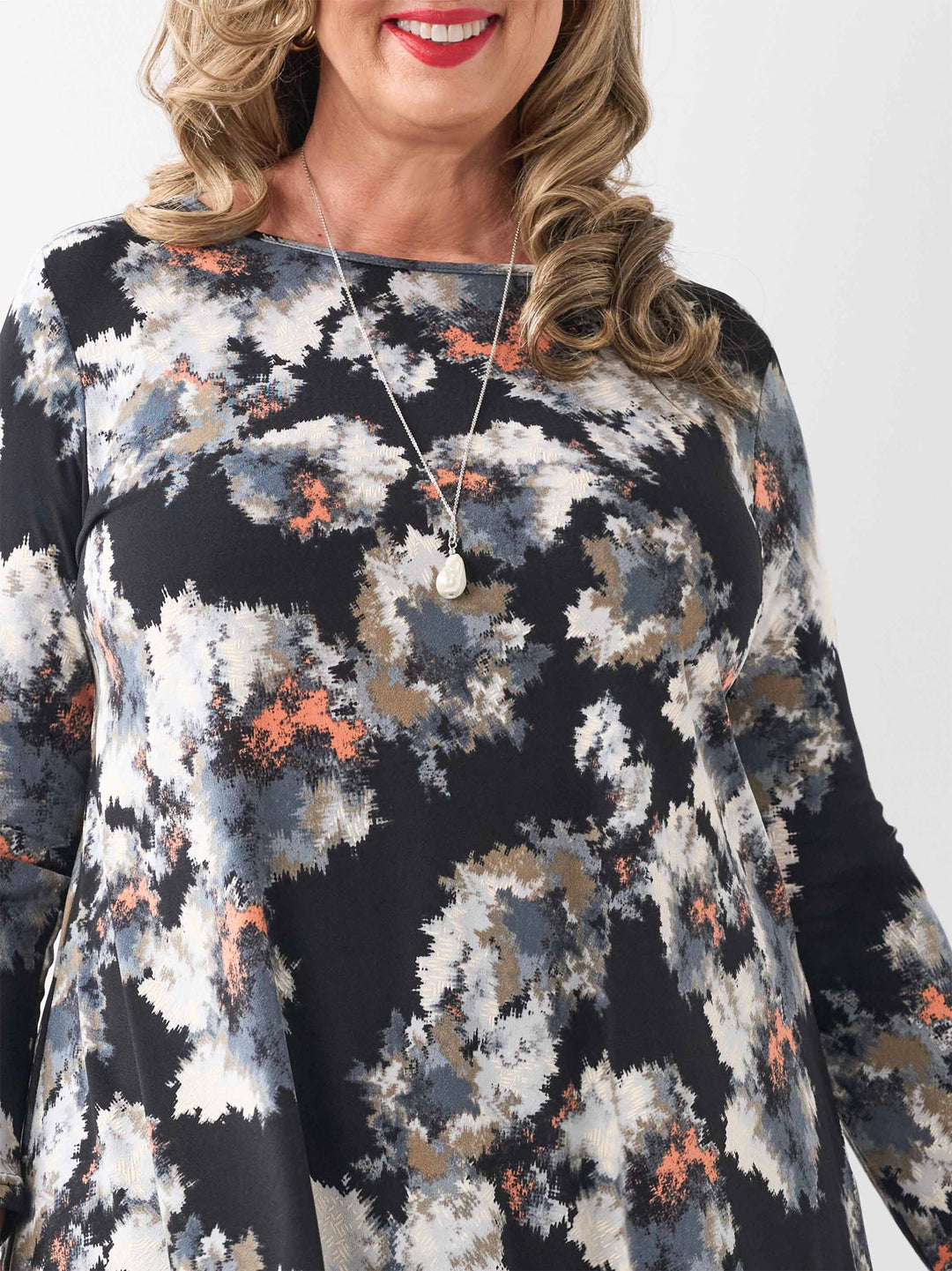 Boat Neck Printed Swing Top - Wispy Flowers