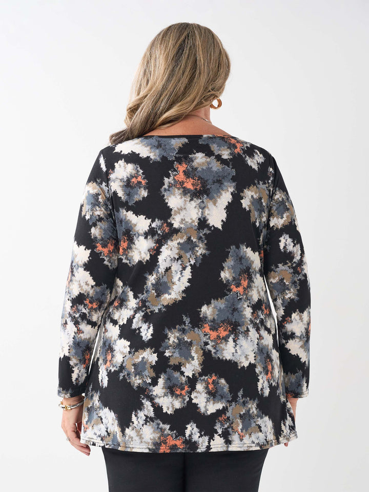 Boat Neck Printed Swing Top - Wispy Flowers