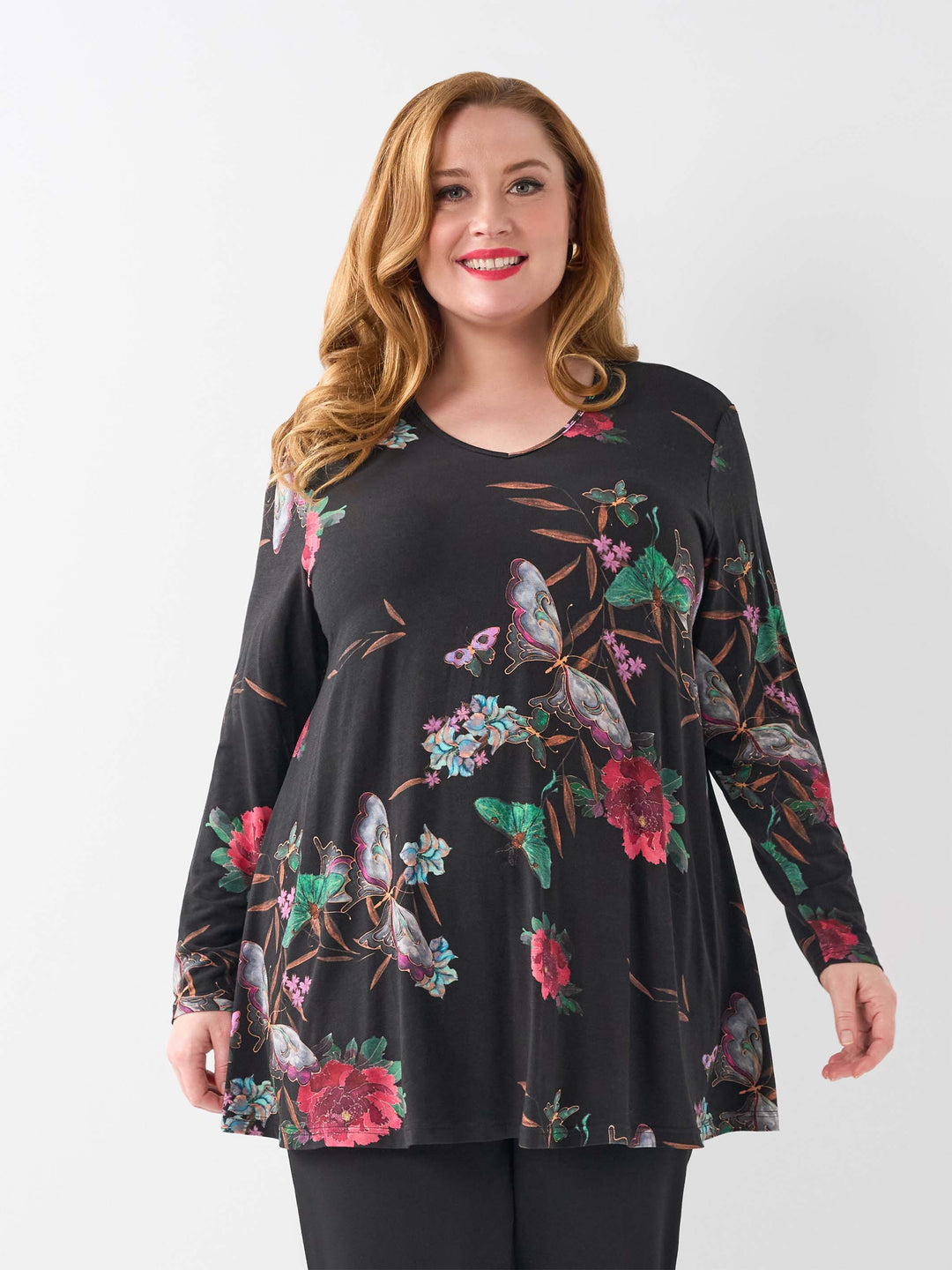 V-Neck Swing Top - Butterfly Garden