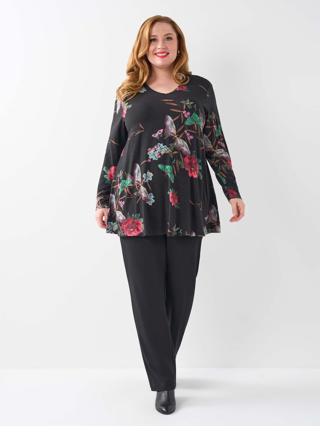 V-Neck Swing Top - Butterfly Garden