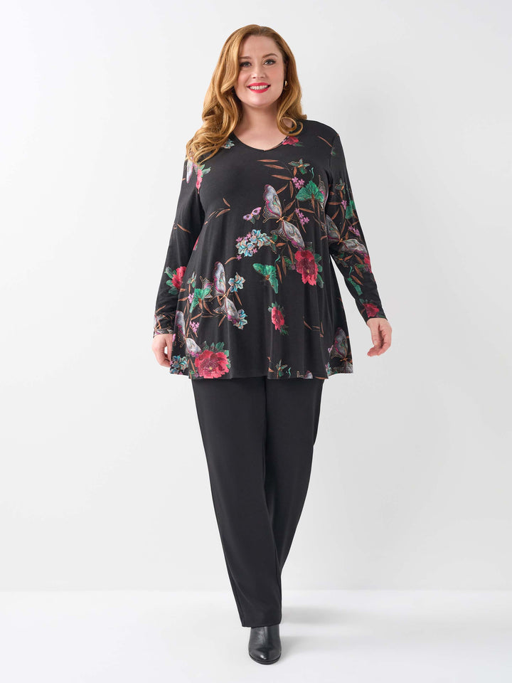 V-Neck Swing Top - Butterfly Garden