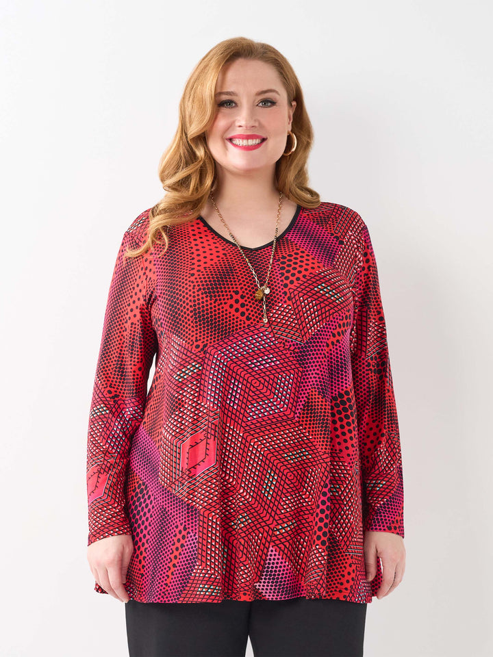 V-Neck Swing Top - Geo Fab