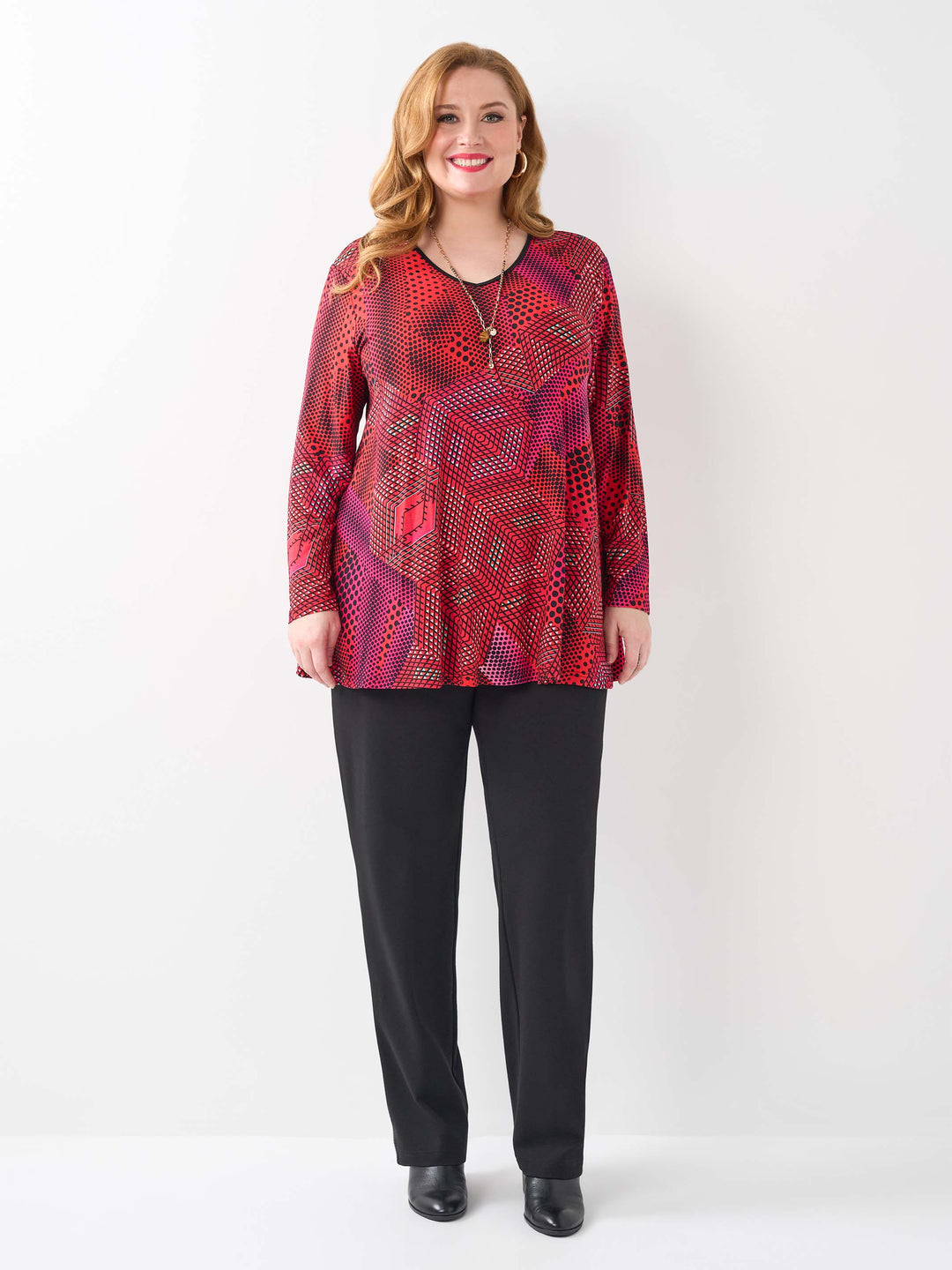 V-Neck Swing Top - Geo Fab