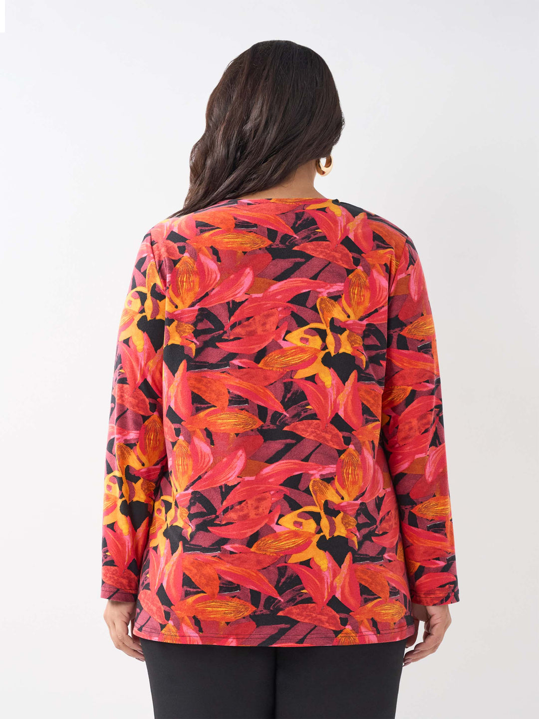 Printed V-Neck Band Top - Flamboyant