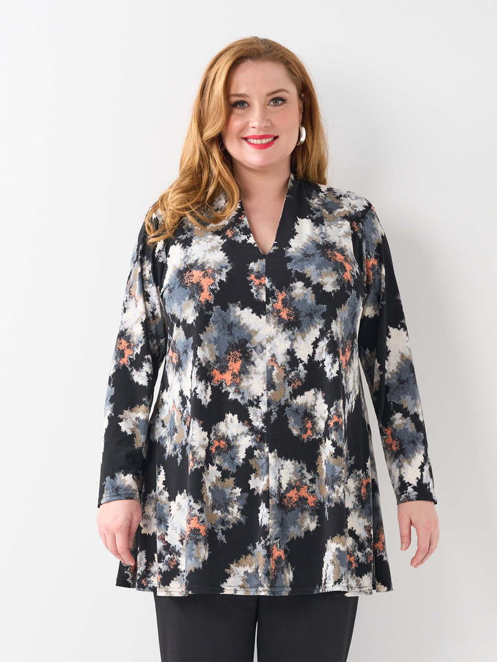 V-Neck Swing Top - Wispy Flowers