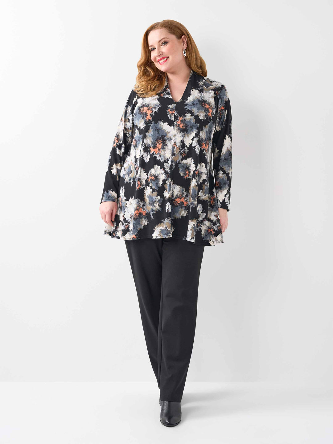 V-Neck Swing Top - Wispy Flowers