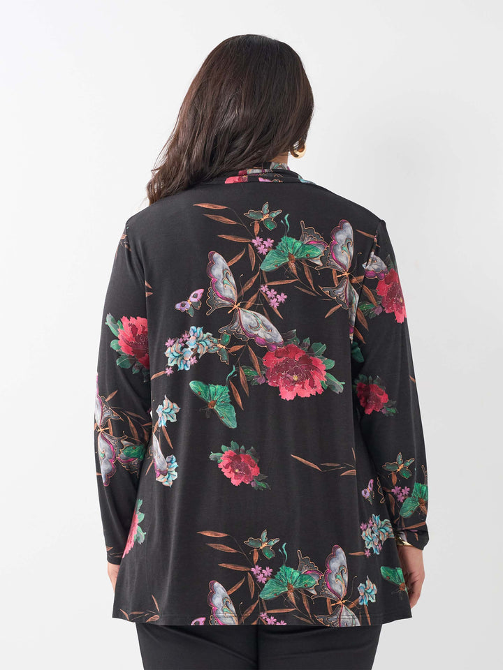 Gathered Neck Printed Top - Butterfly Gardens