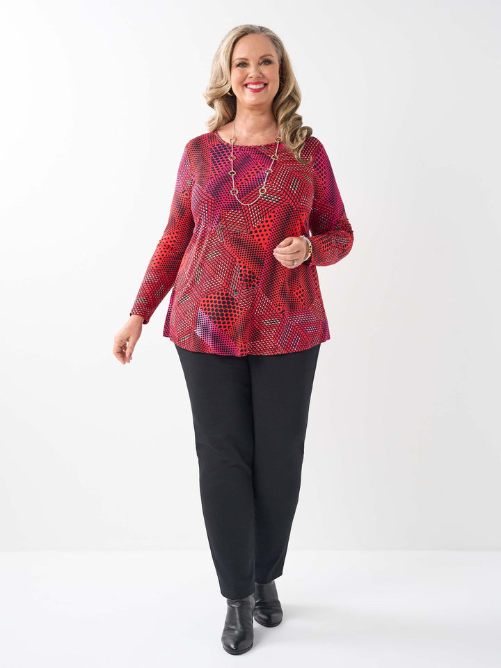 Printed Long Sleeve Basic Jersey Top - Geo Fab