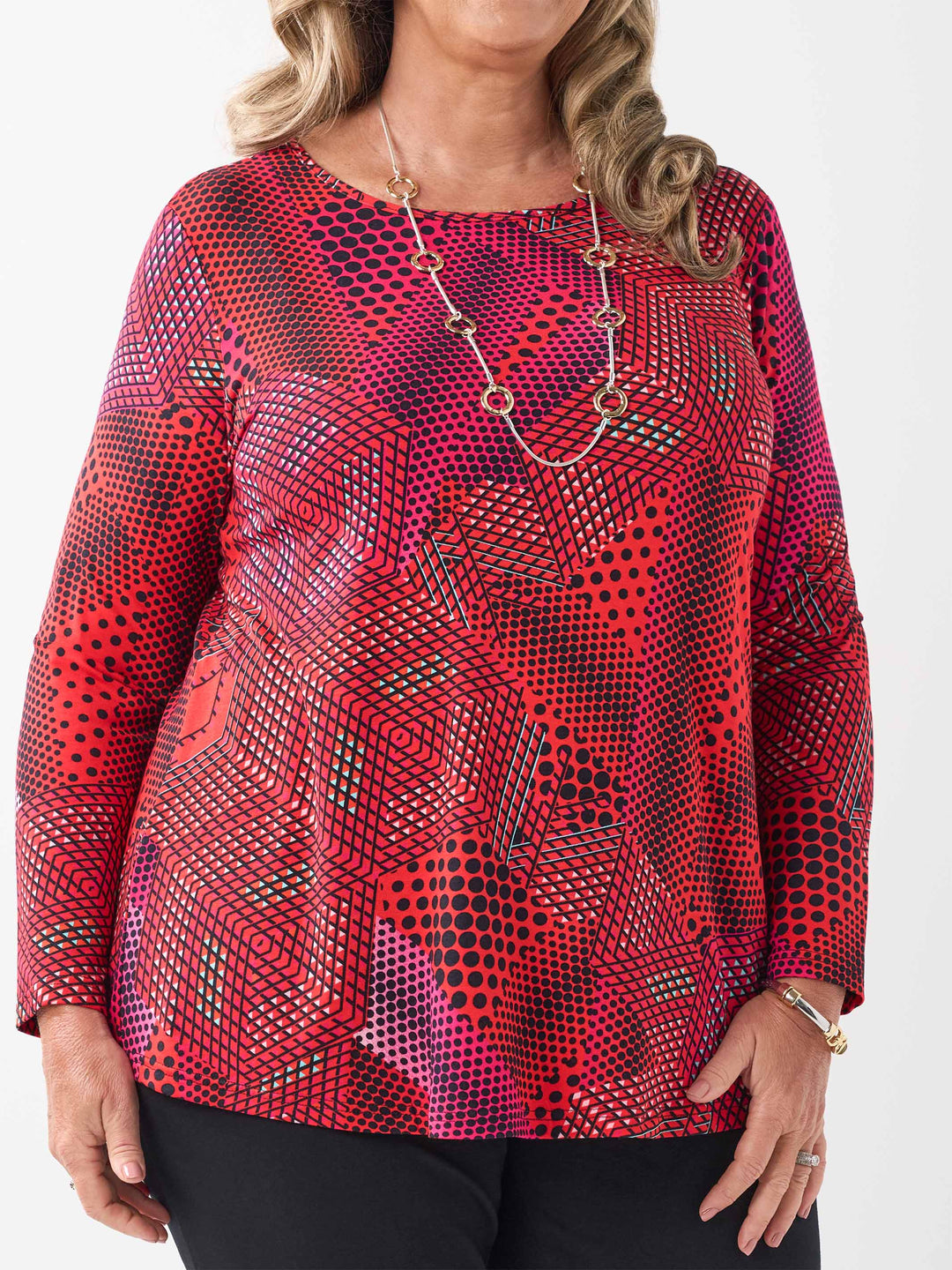 Printed Long Sleeve Basic Jersey Top - Geo Fab
