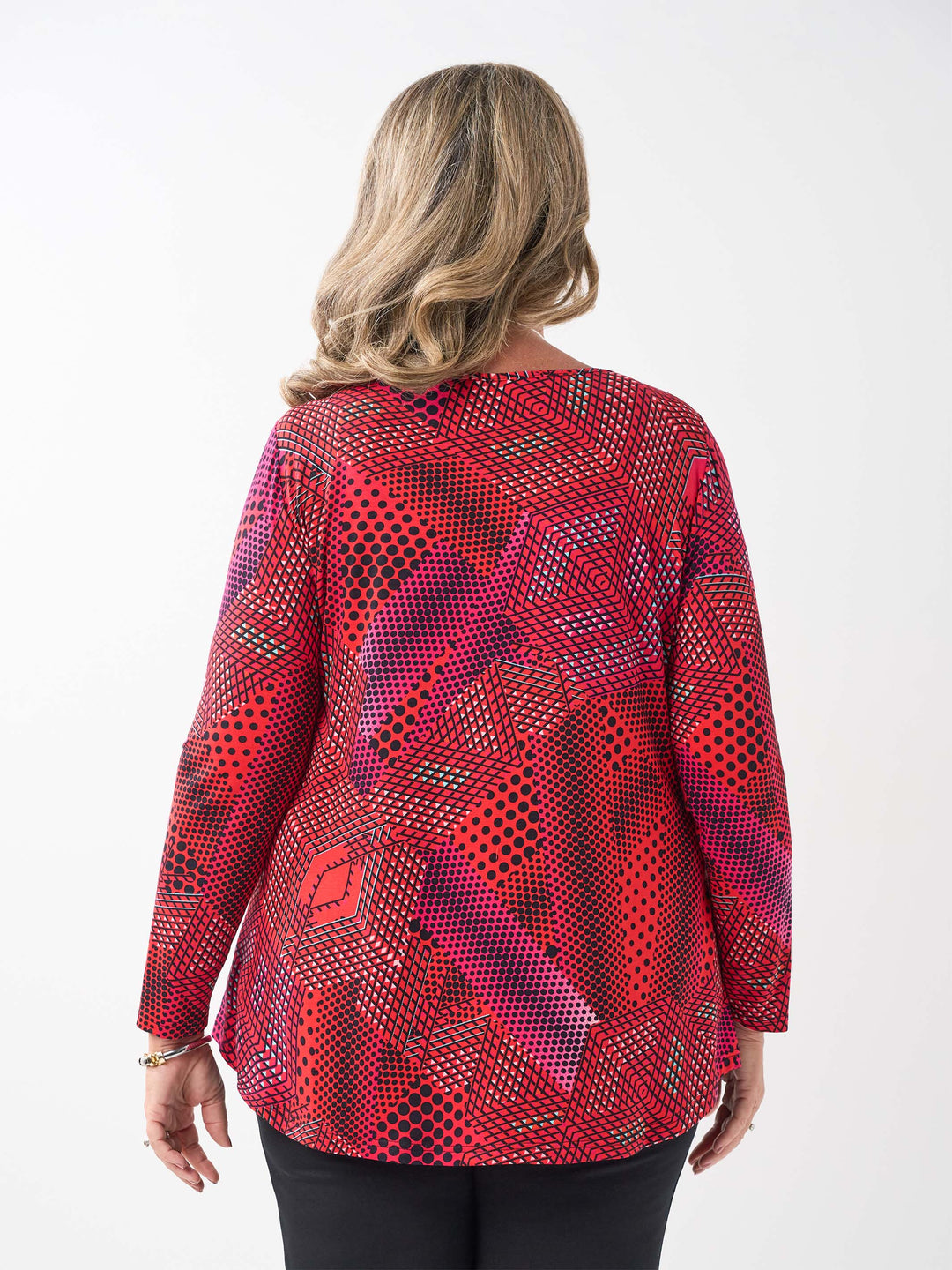 Printed Long Sleeve Basic Jersey Top - Geo Fab