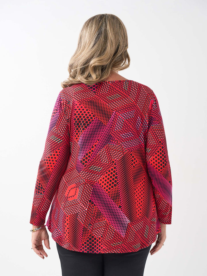 Printed Long Sleeve Basic Jersey Top - Geo Fab