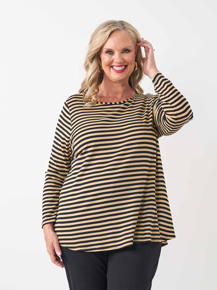 Wool Blend Stripe Tee - Biscuit/Black