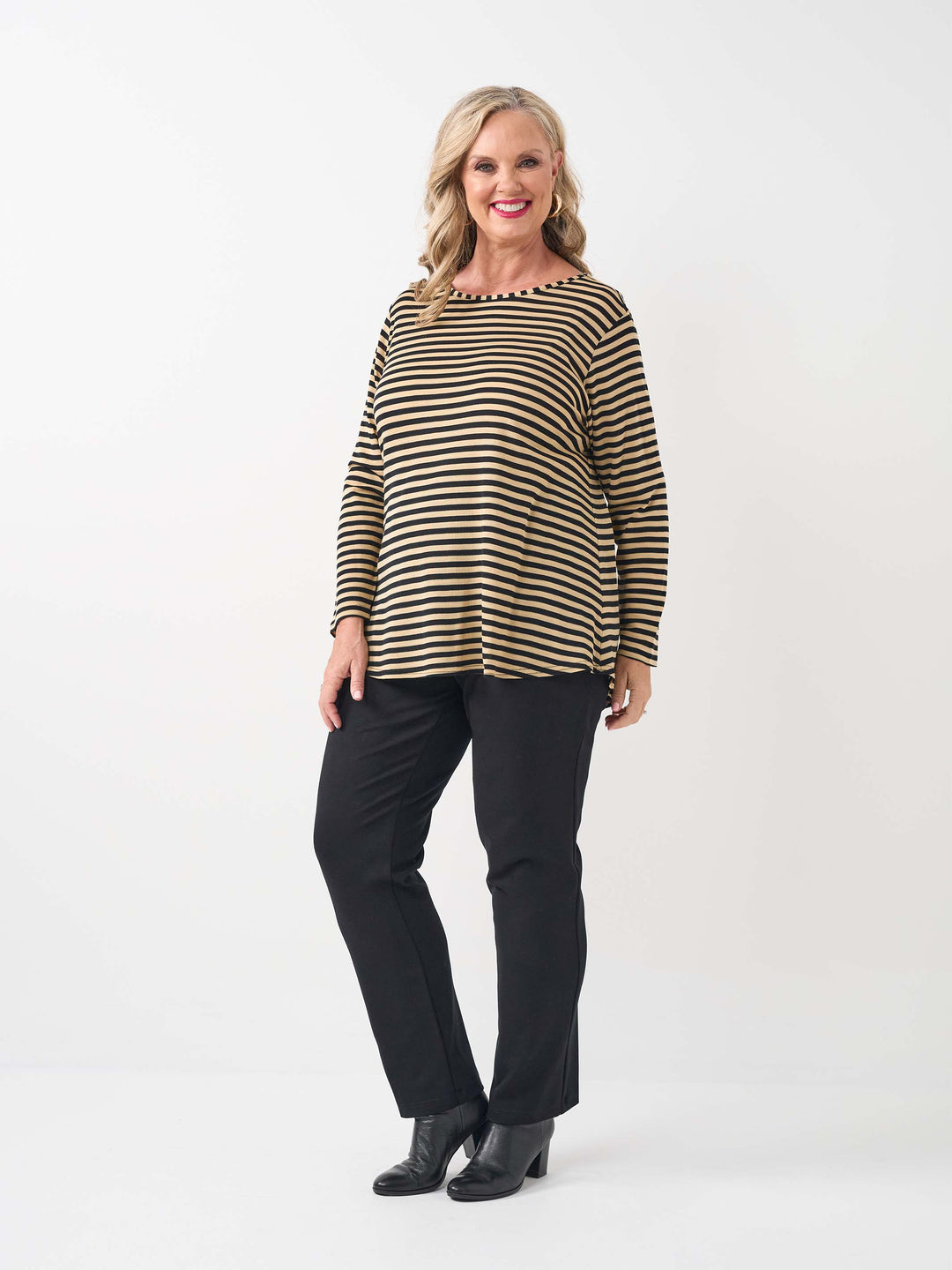 Wool Blend Stripe Tee - Biscuit/Black