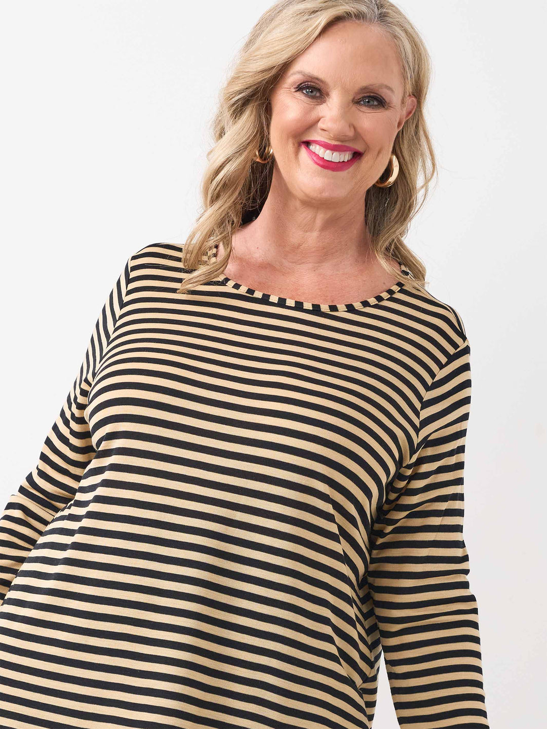 Wool Blend Stripe Tee - Biscuit/Black