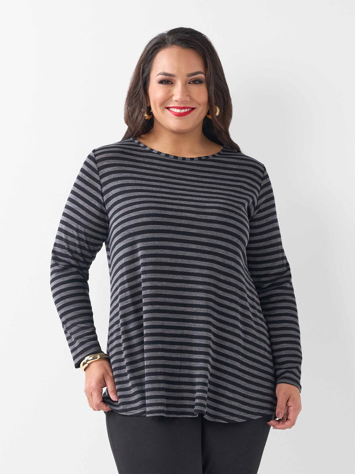 Wool Blend Stripe Tee-Charcoal/Black