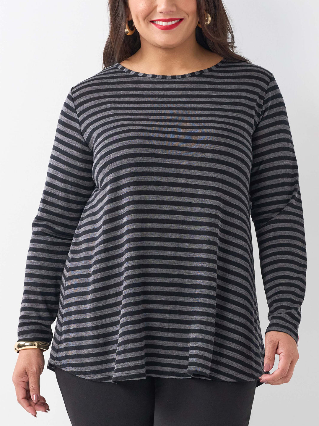 Wool Blend Stripe Tee-Charcoal/Black