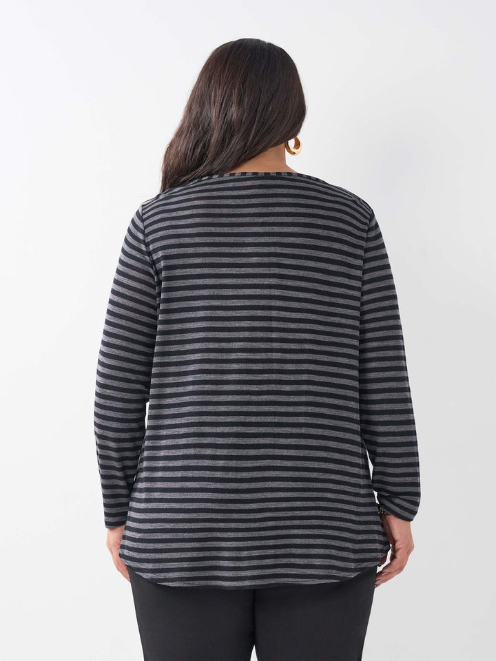Wool Blend Stripe Tee-Charcoal/Black