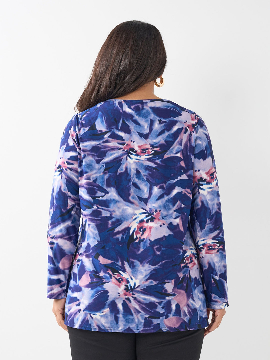 Printed V-Neck Band Top - Iris Blooms