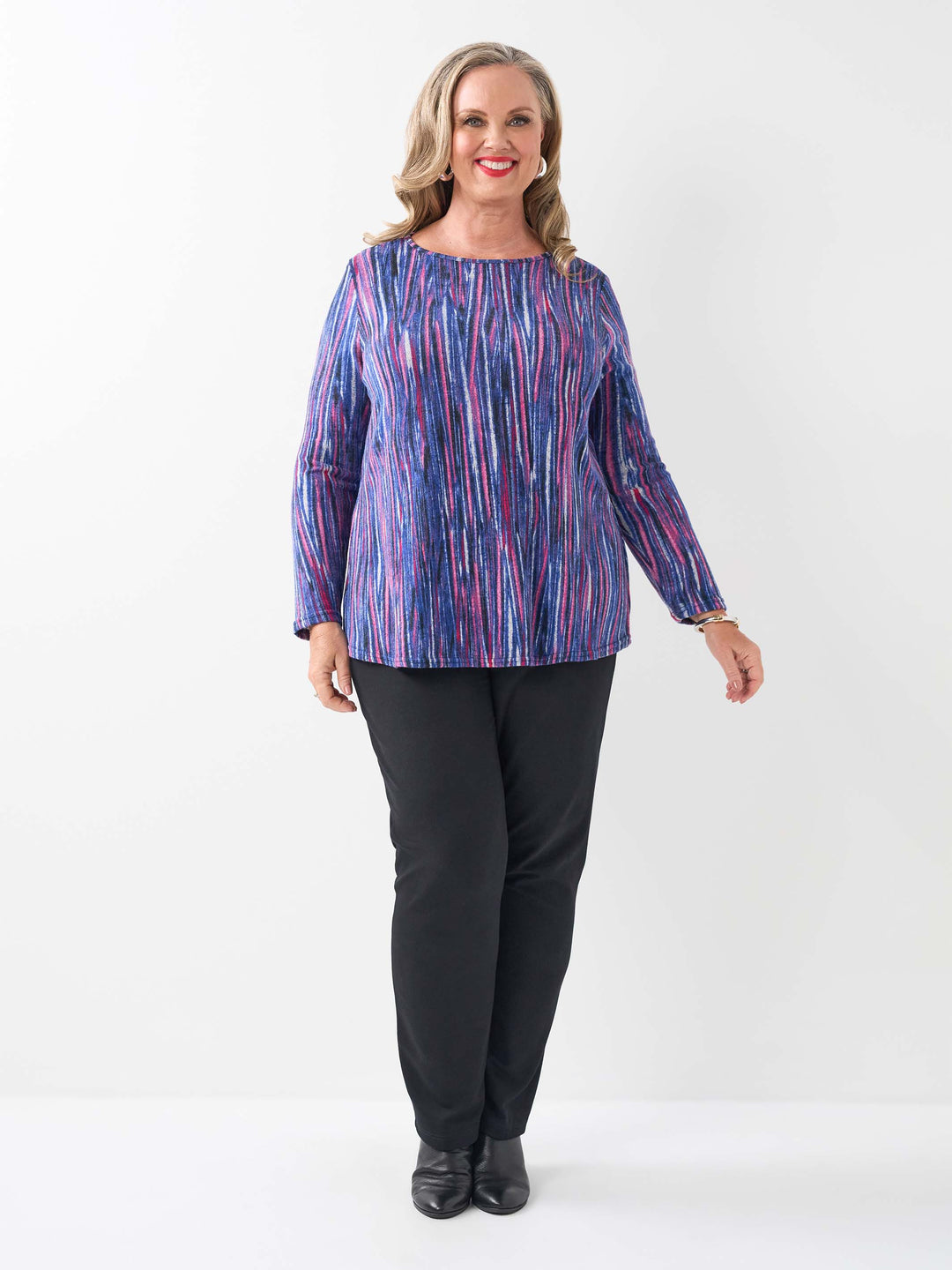 Printed Long Sleeve Basic Top - Violeta